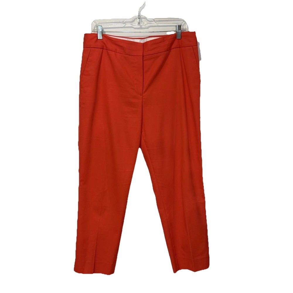 Talbots Women's 12 Cotton Slim Crop Pique Pants Trousers Orange Papaya Textured
